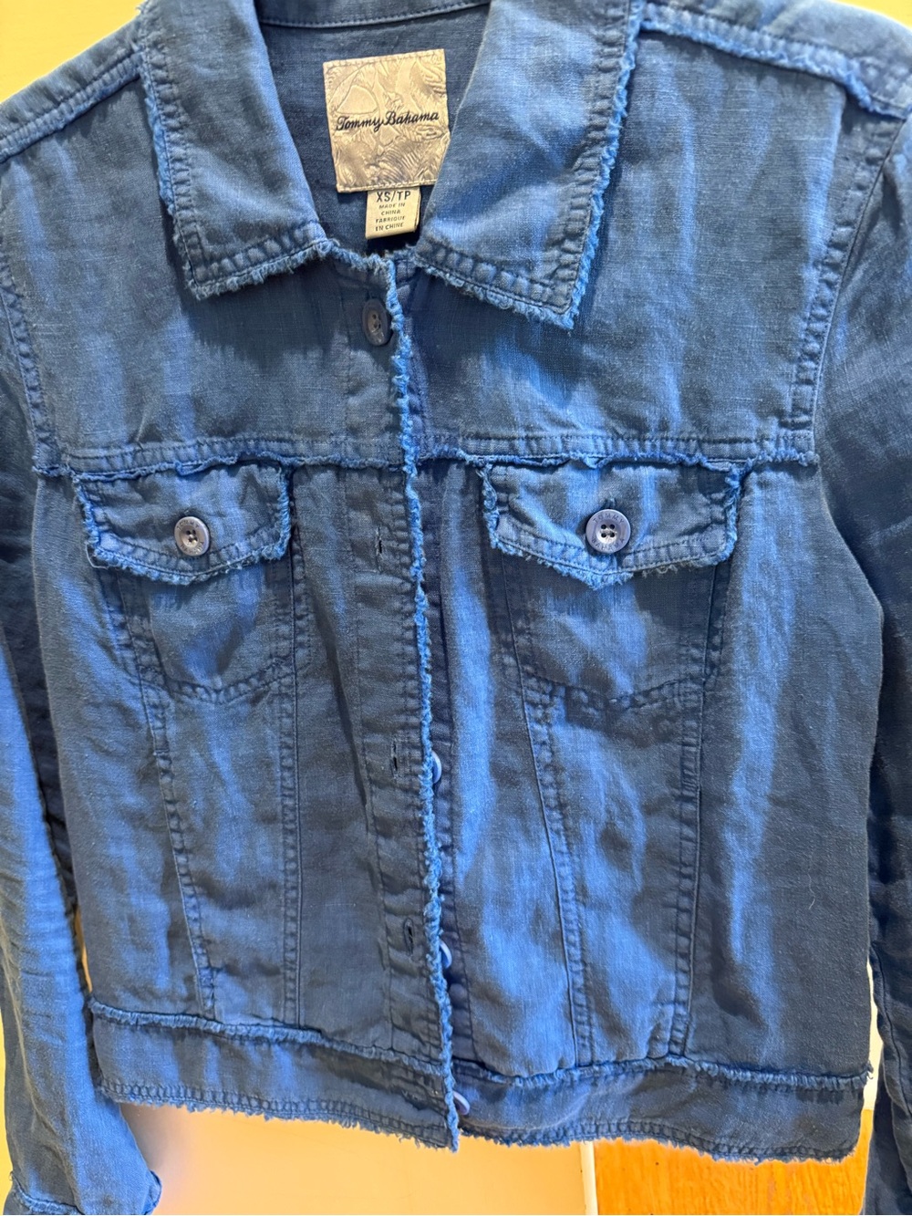 Tommy Bahama Women's Blue Frayed-Edge Denim Jacket